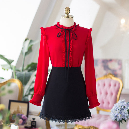 Blusa de Gasa Manga Larga Roja - Image 13