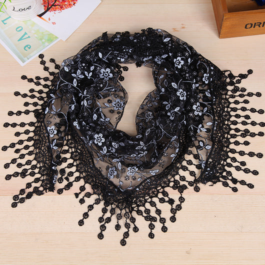 Pañuelo de Seda con Encaje y Flecos Creativos para Mujer - Image 7