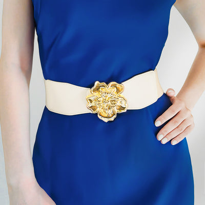 Cinturón Elástico para Mujer con Hebilla Floral Dorada - Accesorio Elegante para Vestidos - Image 3