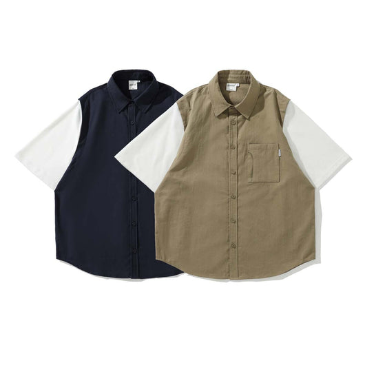Camisa Suelta de Solapa con Combinación de Colores - Estilo Japonés Verano - Image 12