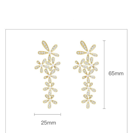 Aretes de Flor Zirconia y Perla Combinada - Image 2