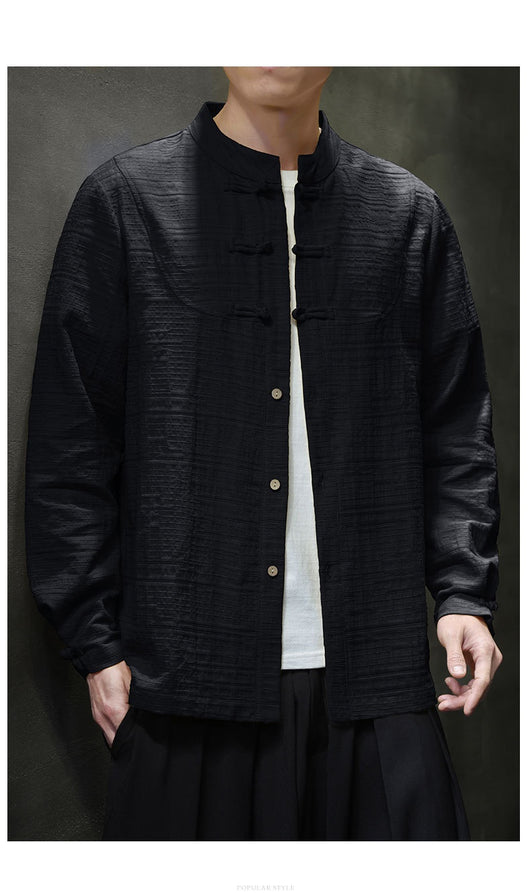 Camisa Retro Tang Chino - Algodón y Lino con Cierre Tradicional para Hombre - Image 18