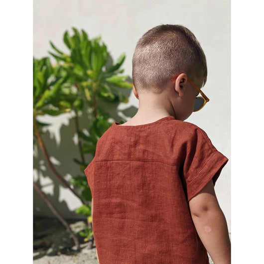 Camiseta Infantil de Lino Algodón Estilo Mori - Manga Corta con Botones Delanteros - Image 15