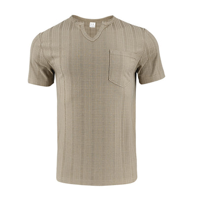 Camiseta Hombre Bambú Lino Artificial Suelta Transpirable Cuello V Manga Corta - Image 7