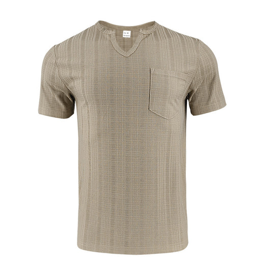 Camiseta Hombre Bambú Lino Artificial Suelta Transpirable Cuello V Manga Corta - Image 7