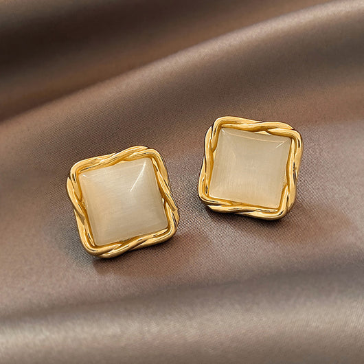 Aretes Geométricos de Ojo de Gato con Ópalo de Alto Sentido - Image 7