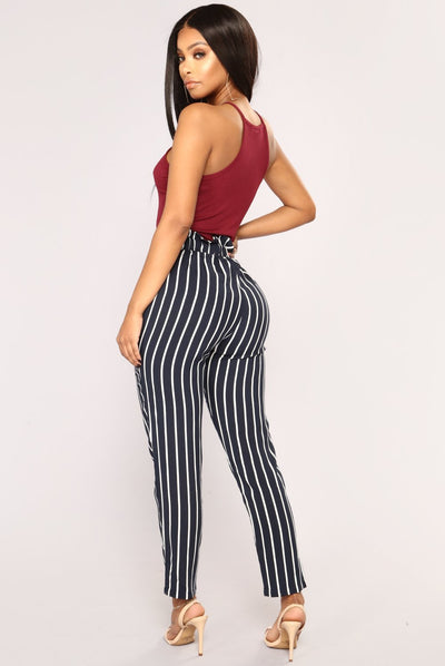 Pantalón Casual a Rayas con Lazo para Mujer - Otoño Invierno - Image 4