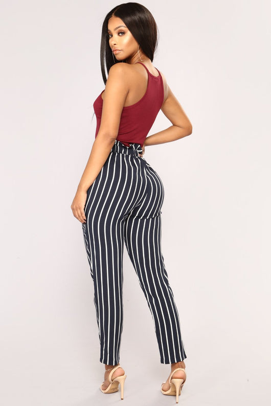 Pantalón Casual a Rayas con Lazo para Mujer - Otoño Invierno - Image 4