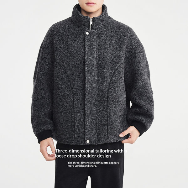 Abrigo de Lana Tejido Circular Multicolor para Hombre con Cuello de Pie