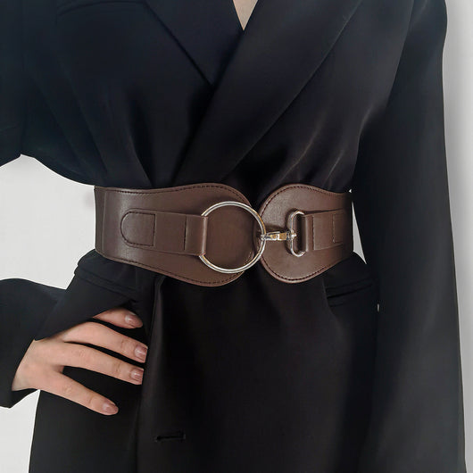 Cinturón Elástico PU Otoño Invierno para Mujer - Café y Negro Elegante - Image 12