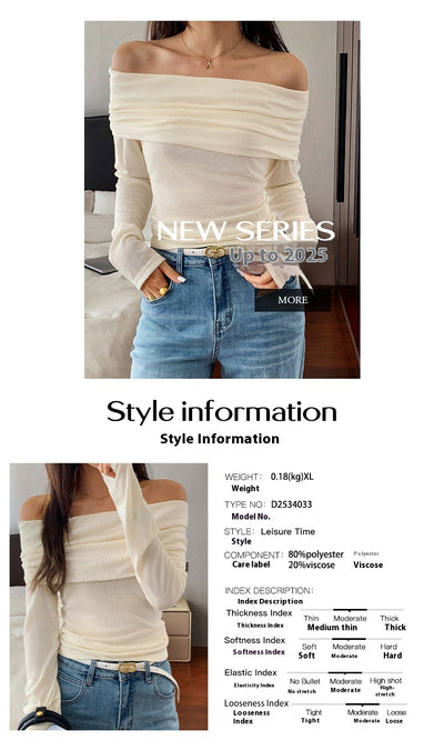 Blusa Casual de Vacaciones con Mangas Largas y Escote Ancho para Mujer - Image 7