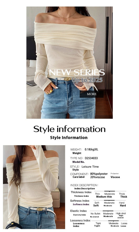 Blusa Casual de Vacaciones con Mangas Largas y Escote Ancho para Mujer - Image 7