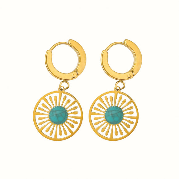 Aretes Geométricos Hueco Redondo Turquesa Retro Francés