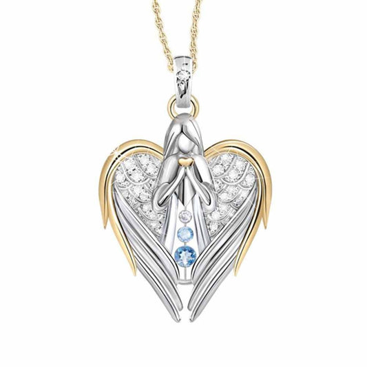 Collar Colgante de Alas de Ángel con Corazón de Cristal y Rhinestones en Oro y Plata para Mujer