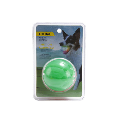 Orange LED pet ball in clear packaging, with a dog on the insert holding a glowing ball in its mouth. - Image 3