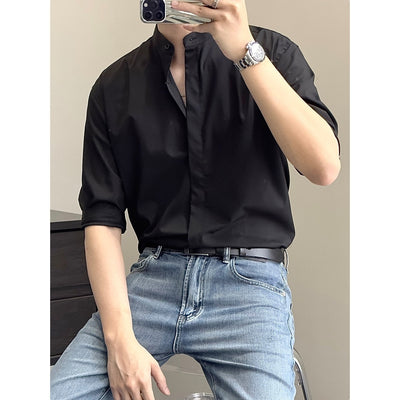 Camisa Estival Hombre Cuello Mao Manga Corta Transpirable - Image 10
