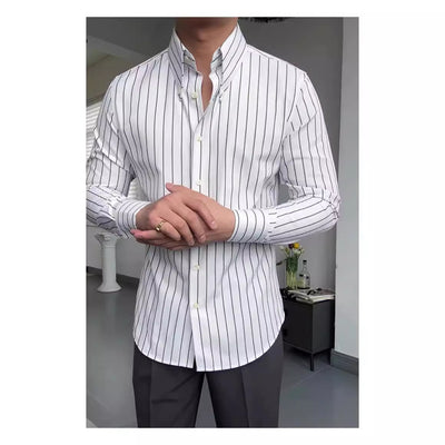Camisa Casual de Negocios a Rayas Manga Larga para Hombre - Image 5