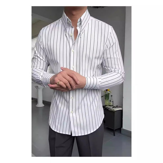 Camisa Casual de Negocios a Rayas Manga Larga para Hombre - Image 5