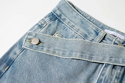 Pantalón Denim Cintura Alta Pierna Ancha con Detalle Oblicuo - Image 9