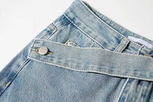 Pantalón Denim Cintura Alta Pierna Ancha con Detalle Oblicuo - Image 9
