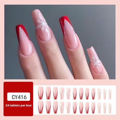 Uñas Postizas Navideñas con Diseño de Copos de Nieve y Rayas - Image 5
