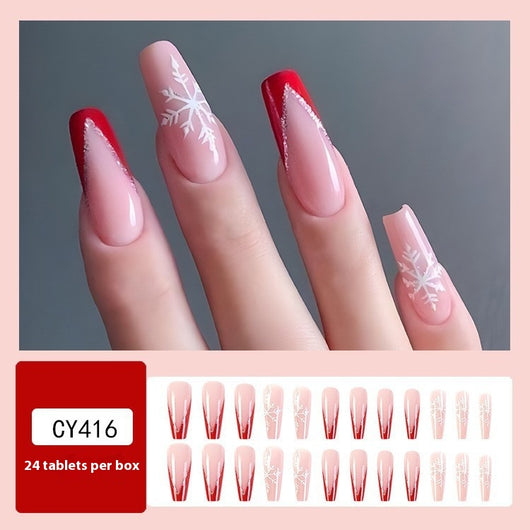 Uñas Postizas Navideñas con Diseño de Copos de Nieve y Rayas - Image 5