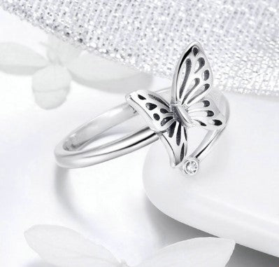Anillo de Plata 925 Mariposa Vintage Ajustable para Mujer - Joya de Compromiso y Boda