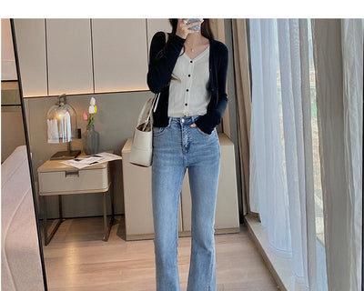 Cardigan Tejido Falsa Dos Piezas Mujer Cuello V Manga Larga - Image 36
