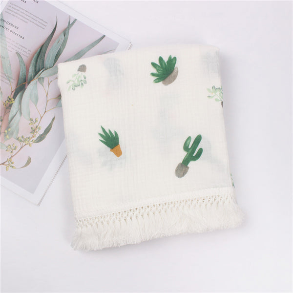 Manta de Algodón Estampada con Flecos para Bebé - Image 8
