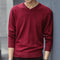 Suéter de Punto Coreano Slim Fit Cuello V Color Sólido Algodón Premium