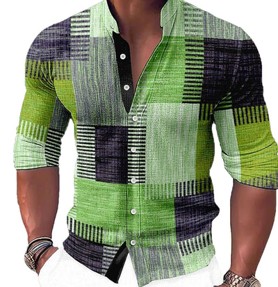 Camisa Casual Estampado Musical con Cuello de Pie Manga Larga para Hombre - Image 7
