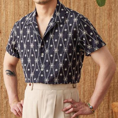 Camisa Suelta de Algodón Puro con Cuello Cubano y Bordado Festivo - Image 12