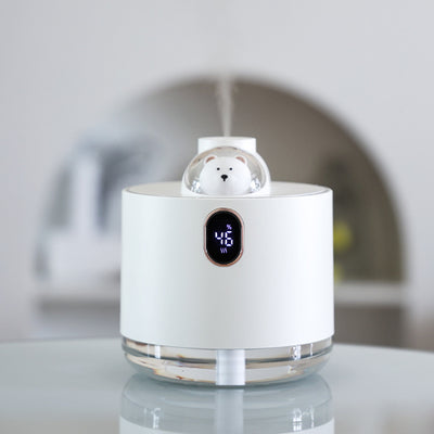 Pink wireless air humidifier with a cute white cat head design, digital display, and transparent water tank. - Image 9