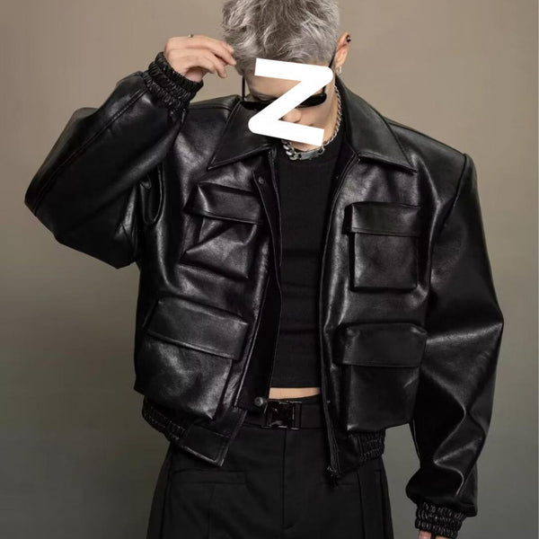 Chaqueta de Cuero Estilo Coreano con Diseño de Corte Moderno
