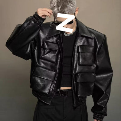 Chaqueta de Cuero Estilo Coreano con Diseño de Corte Moderno