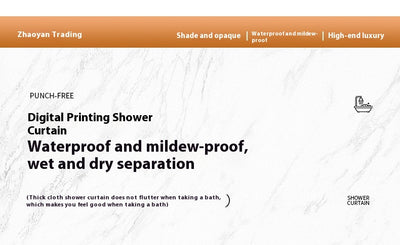 White shower curtain with a vibrant green botanical leaf print, hanging in a bright, modern bathroom. - Image 7