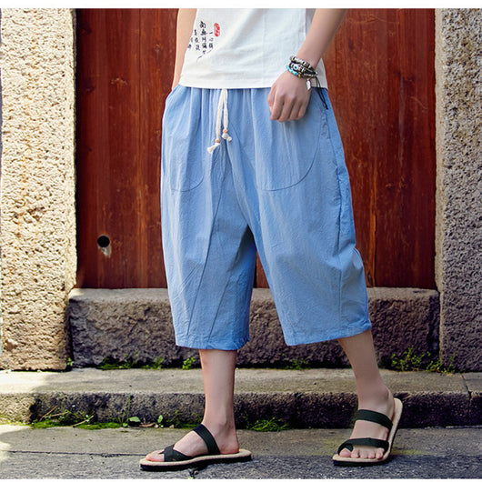 Pantalones Cortos Lino y Algodón Estilo Asiático Cintura Alta Pierna Ancha - Image 11