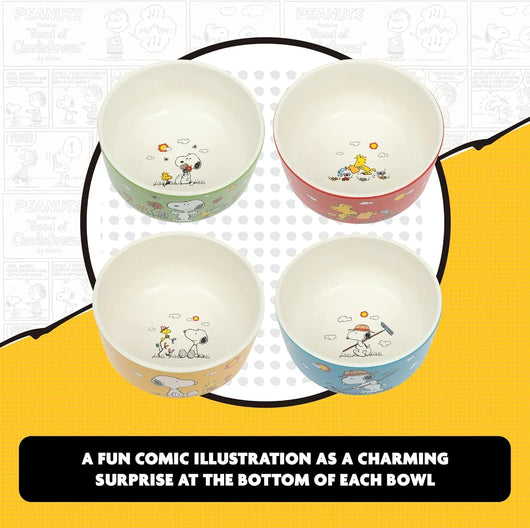 Set de 4 cuencos apilables de gres Peanuts – Snoopy y amigos, 14 cm, aptos para microondas y lavavajillas - Tekeno