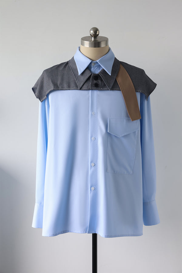 Camisa de Trabajo Azul Claro con Contraste de Dos Capas para Hombre