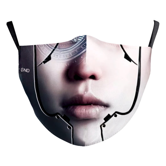 Black milk silk dustproof mask with a white smiley face design, featuring 'X' eyes and a curved smile, for Halloween. - Image 4