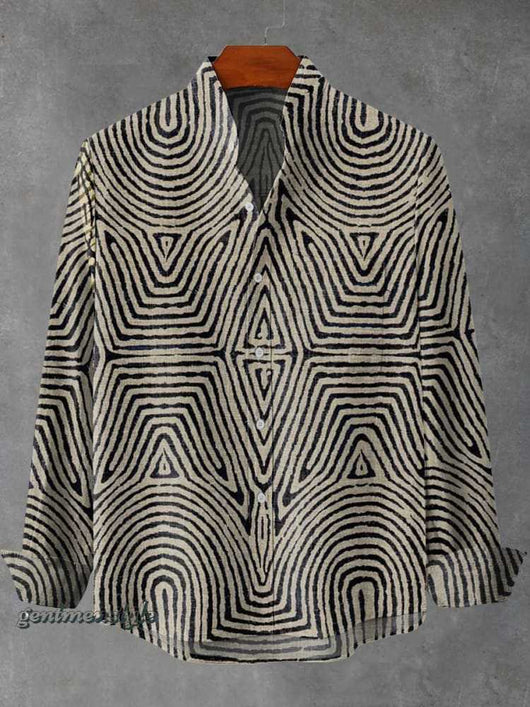 Camisa de Cuadros con Cuello Mao Manga Larga para Hombre - Image 7