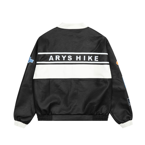 Chaqueta de Cuero Estilo Locomotora para Hombre - Traje de Carreras