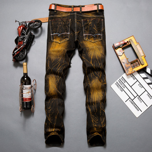 Jeans Rotos Vintage con Detalles de Locomotora Retro - Image 2