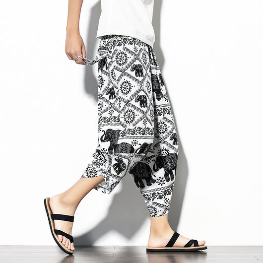 Pantalones Baggy de Algodón y Lino con Estampado - Corte Suelto y Cómodo - Image 4