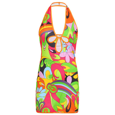 Vestido Hueco Escote en V Profundo sin Mangas con Cuello Halter - Image 4