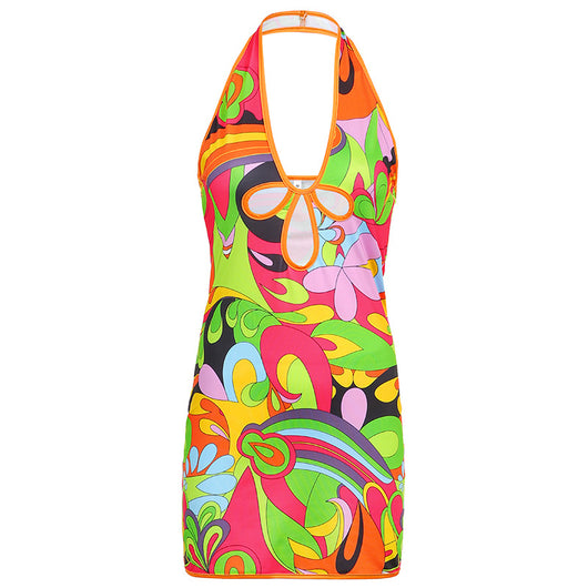 Vestido Hueco Escote en V Profundo sin Mangas con Cuello Halter - Image 4