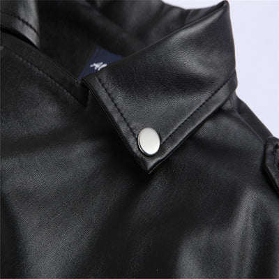 Chaqueta de Cuero Slim con Cremallera Diagonal y Solapa - Image 3