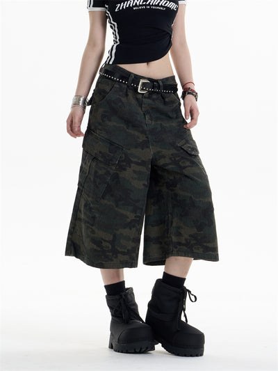 Pantalones Cargo Anchos Estilo Camuflaje Retro para Mujer - Image 3
