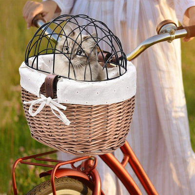 Canasta Delantera para Bicicleta con Asiento para Mascotas - Jaula Transportadora de Mimbre - Image 3