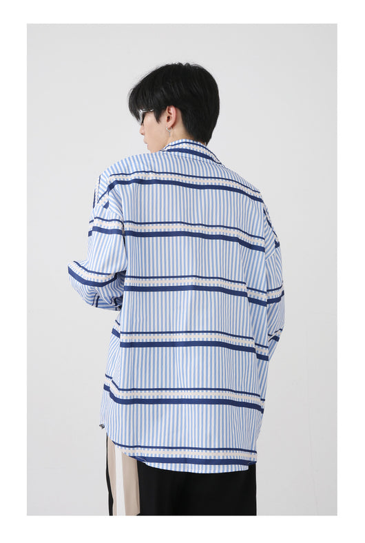 Camisa Hombre Rayas Azul y Blanco con Hombreras Tridimensionales - Image 15
